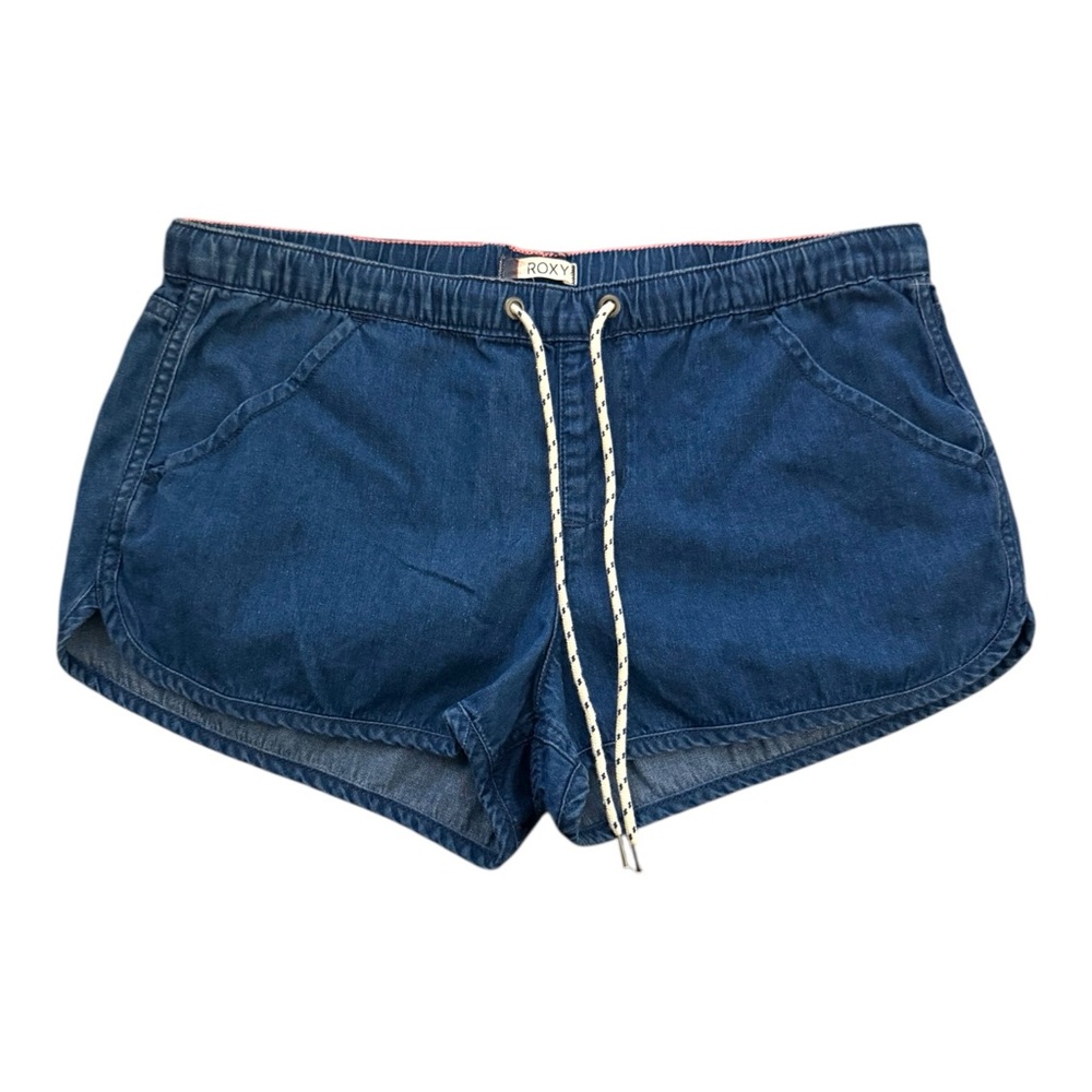 Roxy Blue Chambray Drawstring Shorts Coastal Surf… - image 1